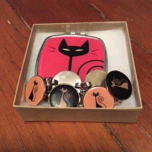 Atomic retro Shag cat mirror and bracelet